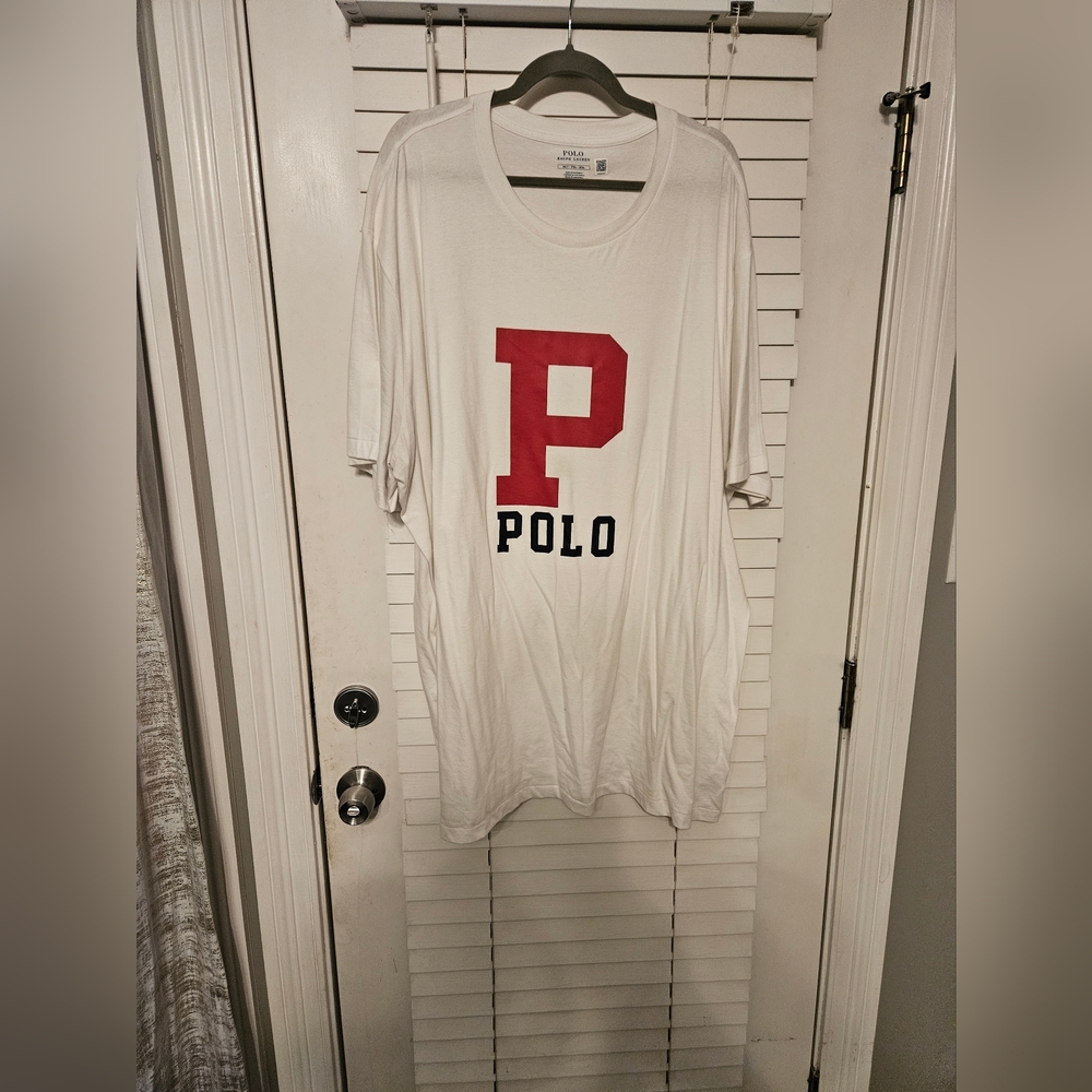 White Polo T-Shirt with Red Lettering